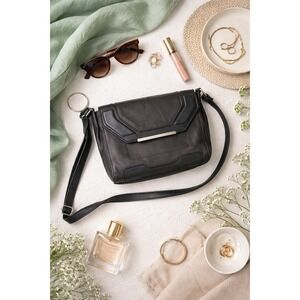 Walter by Walter Baker Black Leather Crossbody Bag Geometric Flap Messenger